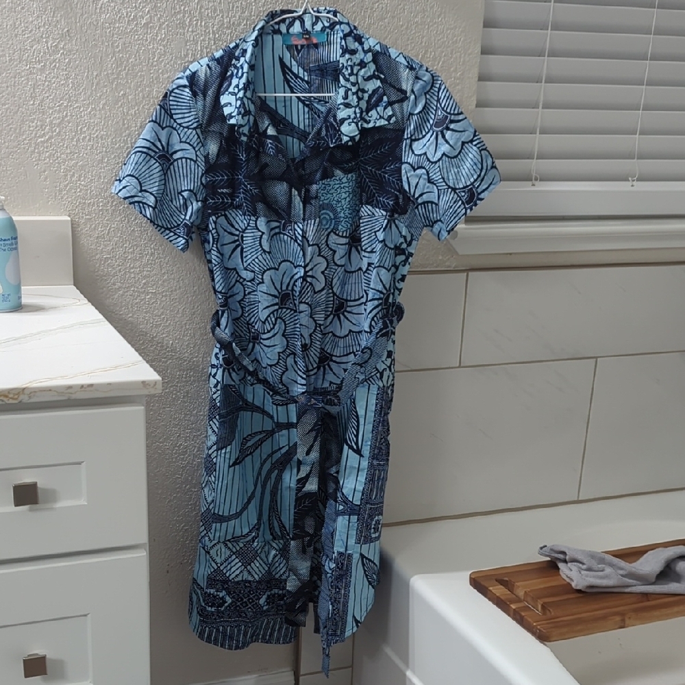 Blue Floral Button-Up Dress